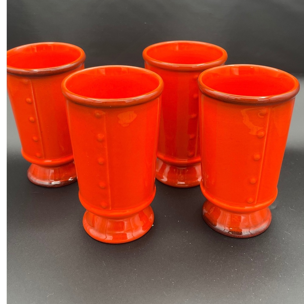 Vtg Mid century Poppytrail By Metlox Red Rooster footed 10oz Tumblers Set Of 4